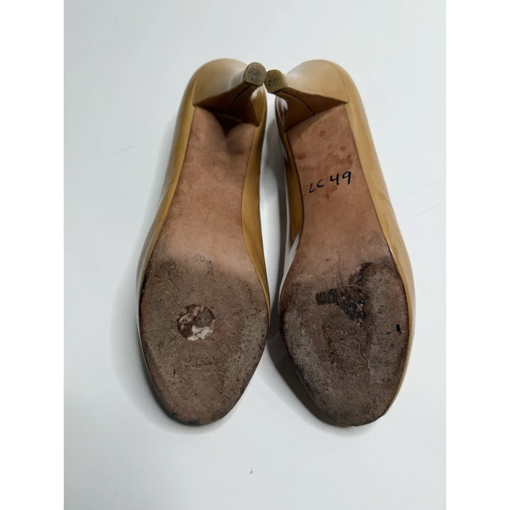 Stuart Weitzman Tan High Heels Peep-Toe Patent Leather Pumps Size 10 Womens‎